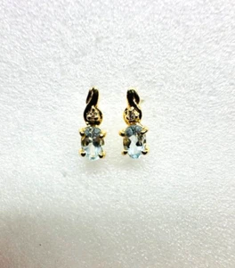 Estate 14K Yellow Gold Light Blue Topaz Stud Earrings - Picture 1 of 6