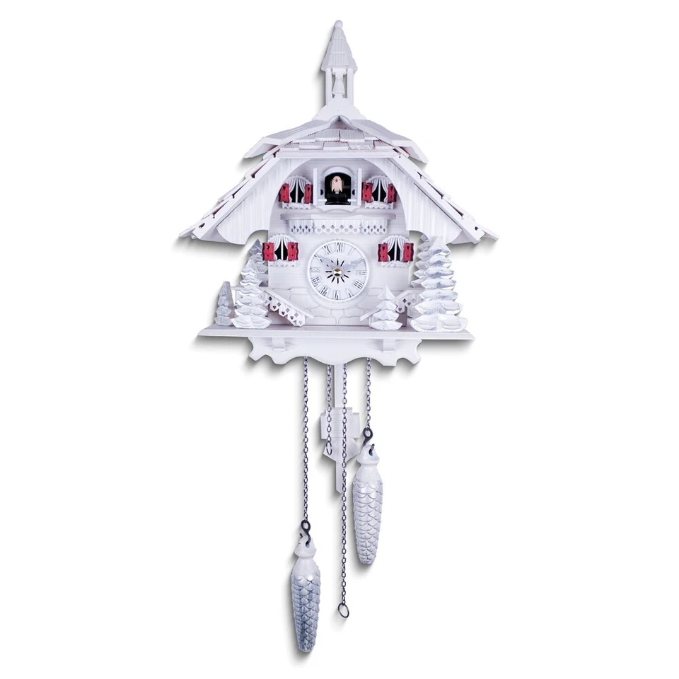 Reloj de cuco de madera de 13 pulgadas de casa blanca con pinos hecho en Alemania Foto 1 de 1