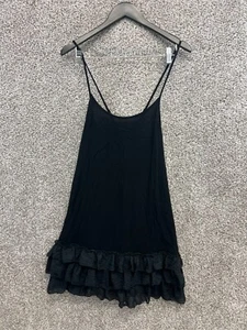 Black Ruffle Mini Dress Criss Cross Straps Scoop Neck Ruffle Hem Womens Size L - Picture 1 of 6