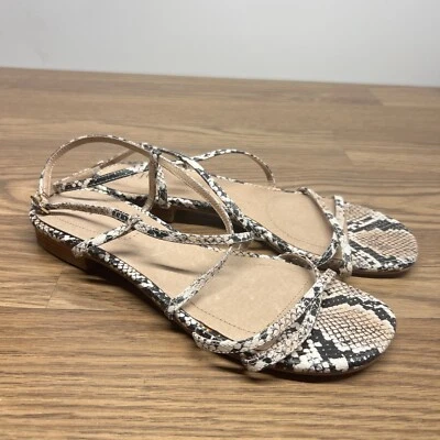 J Jill Womens Slides Strappy Open Toe Slip On Beige Faux Snakeskin Size 8.5 - Image 1 of 4