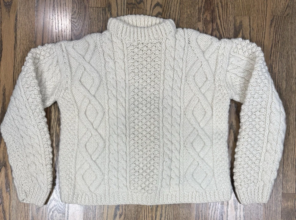 Suéter Crema Pescador Irlandés Tejido con Cable Barr Co. De Colección Famoso Lana Virgen M Foto 1 de 4