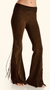 T-Party Retro Super Flare Bell Bottom fringe Bottom Leggings pants Brown-Small - Picture 1 of 8