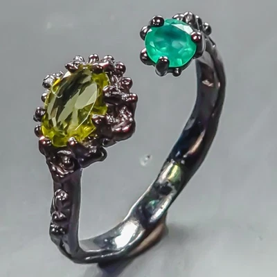 Handmade Natural Peridot Ring 925 Sterling Silver Size 7.5 /R443275 - Image 1 of 4