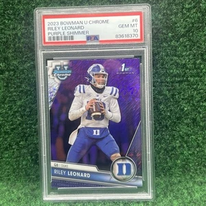 RILEY LEONARD 2023 BOWMAN CHROME 1ST BOWMAN ROOKIE PURPLE SHIMMER PSA 10 - Picture 1 of 3