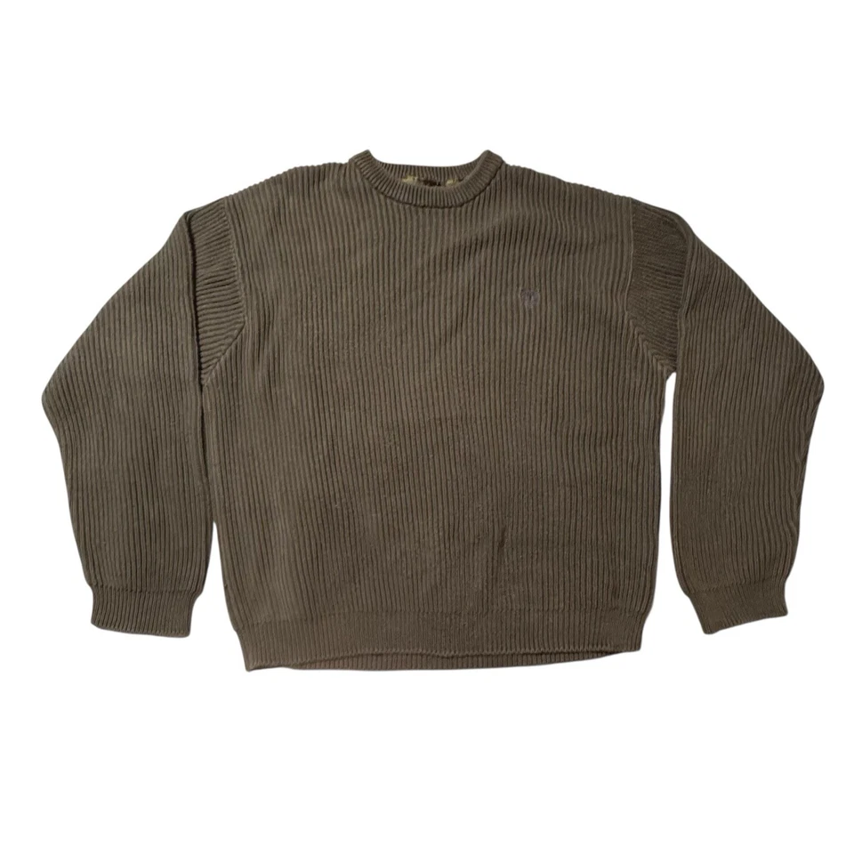 Suéter pulôver masculino pesado de algodão com nervuras Timberland grande verde oliva vintage - Imagem 1 de 4