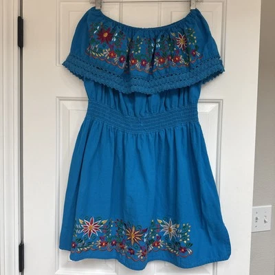 Vestido Mexicano Folk M/L Bordado Hecho a Mano Océano Floral Boho Artesanal Hippie Foto 1 de 4
