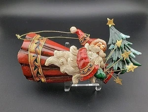 Vintage Metal Santa Folk Art Christmas Ornament  Tree Stars 7"X4" Detailed! - Picture 1 of 9