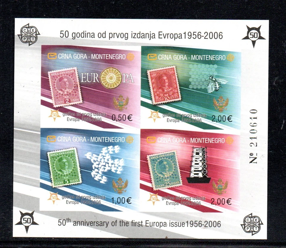 Montenegro 2006 Folha IMPERVADA selo CEPT (Michel Block 2 B) MNH - Imagem 1 de 1