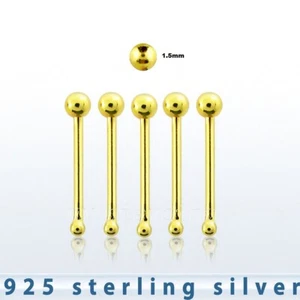 5 piezas. Bola 22G 1.8mm Chapada en Oro 18K Plata de Ley .925 Nariz Hueso Tachuela - Imagen 1 de 3