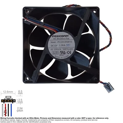 Fan Muffin Cooling DC 12V DC12V 12VDC 120mm 120x120x38 Foxconn PV123812P2BF 01 - Image 1 of 3