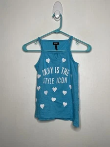 DKNY Tank Top Girls Size Medium 8-10 Blue Sleeveless Hearts - Picture 1 of 4