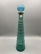 San Miguel Vidrios Glass Decanter Blue/Green with Lid 17" Made in Spain