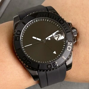 40mm All Black Blank NH34 GMT Date Sapphire Sterile 20ATM Automatic Men Watches - Picture 1 of 6