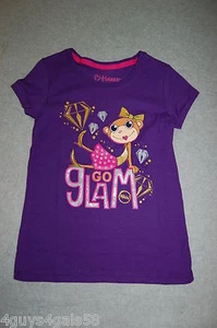 Girls S/S Tee Shirt PURPLE Gold Silver Glitter GO GLAM Diamonds M 7-8 - Picture 1 of 1