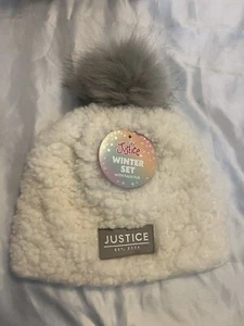 JUSTICE Stocking Cap Hat Girls Fuzzy Fur POM POM - Picture 1 of 5