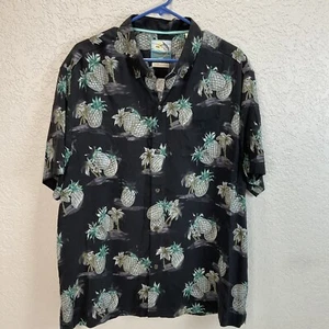 TOMMY BAHAMA Size XL Mens 100% Silk Pineapples Black/Green Hawaiian Camp Shirt - Picture 1 of 15