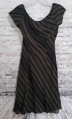 Ограниченный 100% шелк платье размер 4 с подкладкой черный с золотом горошек - Изображение 1 из 4