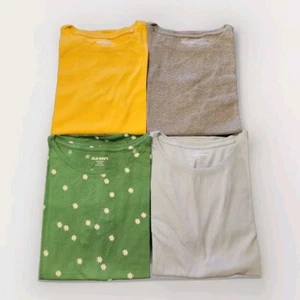 Large (10-12) Old Navy Softest Tee Girls T-shirts 4 Pack Green Yellow Gray Blue - Picture 1 of 10