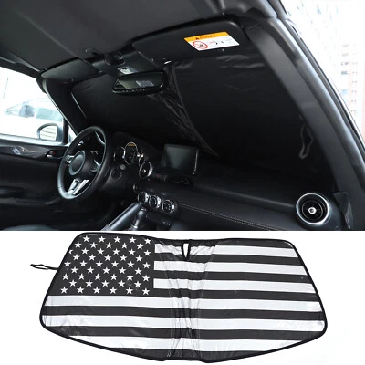 US Flag Front Windshield Sunshade UV Block Visor Cover For Mazda MX-5 2016-2024 - Imagem 1 de 4