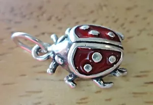 Sterling Silver 16x12mm Red Enamel Ladybug Lady Bug Insect Charm - Picture 1 of 4