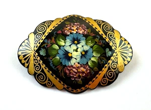 Spilla spilla fiori dipinti a mano multicolore tono oro arte tenuta firmata russa - Foto 1 di 7