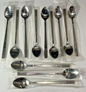 12 Customcraft Stainless Flatware Iced Tea Spoons MCM Discont. Fleur de Lis NEW - Picture 1 of 12