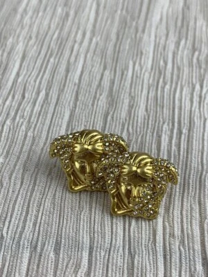 Versace Gold Medusa Crystal Charm Stud Earrings - Image 1 of 4