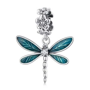 SOLID Sterling Silver Dreamy Dragonfly Flower Charm Pendant by YOUnique Designs - Bild 1 von 4
