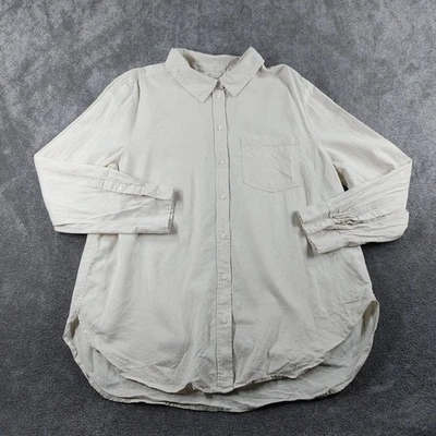 H&M Shirt Womens Large Beige Linen Cotton Blend Long Sleeve Casual Oversized - Image 1 of 4