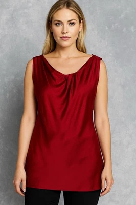 Nanette Lepore Women Top Silk Floral Print Tank Blouse Red Satiny Size 10 Luxury - Image 1 of 4