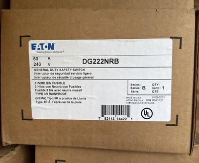 DG222NRB Eaton Cutler Hammer 60 Amp 240V 3W Fusible Safety Switch Brand New - Image 1 of 3