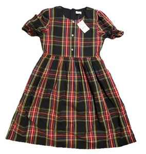 NWT GIRLS SIZE 8 J CREW CREWCUTS RED FLUTTER SLEEVE TARTAN PLAID DRESS COTTON - Picture 1 of 13
