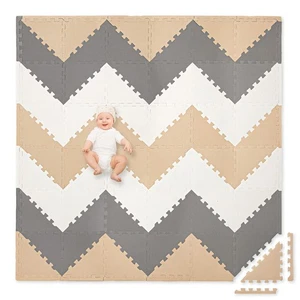 Non-Toxic Extra-Thick 96 Piece Triangle Play Mat - Sand, Gray & Cream - Picture 1 of 6