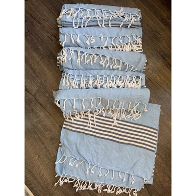 土耳其 T Alys 毛巾沙滩浴 100% 棉 6 件套浅蓝色条纹 — 第 1/4 张图片