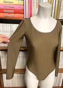 Roberta Scarpa Ladies 8 10 Top Body Olive Bodysuit Metallic 1980s 1990s Vintage - Picture 1 of 12