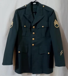 Chaqueta de vestir verde militar 40R abrigo para hombre poli/lana tropical y Serge 1987 - Imagen 1 de 7