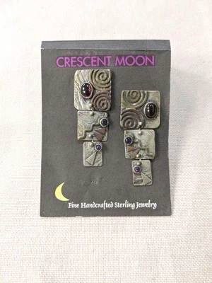 Pendientes artesanales contemporáneos reticulados de plata de ley mezclada de metal con joyas   Foto 1 de 4