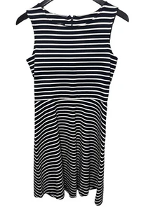 Talbots Edie marineblau weiß gestreiftes Strickkleid klein ärmellos Küste Oma - Bild 1 von 8