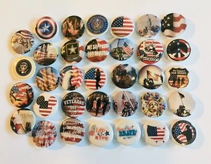 American Flag button pins. Lot of 25. More than +100 designs. 1" inch buttons. - Picture 1 of 6