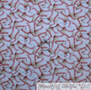 BonEful STOFF Baumwolle Steppdecke weiß rot Leder Baseball Junge Softball Mädchen L SCHROTT - Bild 1 von 14