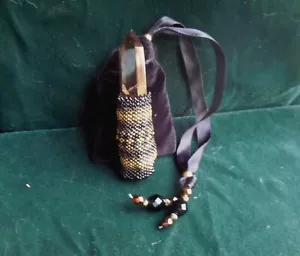 Smoky Quartz Crystal Point Beaded Wand in Black Brown Bronze Brass Wiccan Magick - Picture 1 of 8