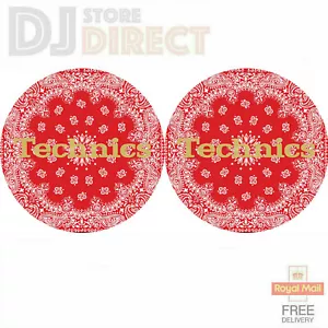 Technics Turntable Slipmats Bandana 3 Antistatic Red Gold Art Decks Cover PAIR - Picture 1 of 2