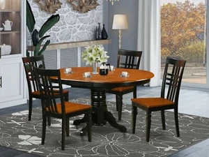 5pc Dining Set, Kenley 42x60 oval pedestal table + 4 Logan chairs cherry black - Picture 1 of 12