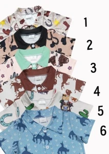 Western Cowboys Toddler Sibling Short Sleeve Shirt Top - Picture 1 of 7