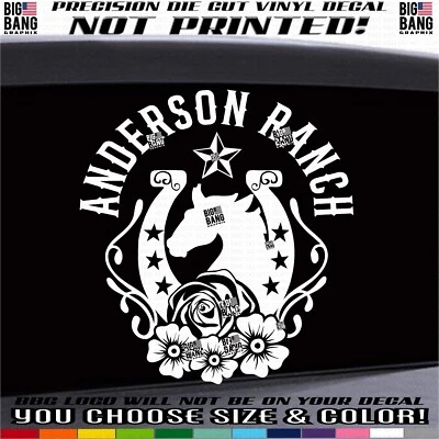 CUSTOM NAME Horse Ranch Vinyl Decal Sticker Family Farm Homestead SUV Car Truck - Image 1 of 4