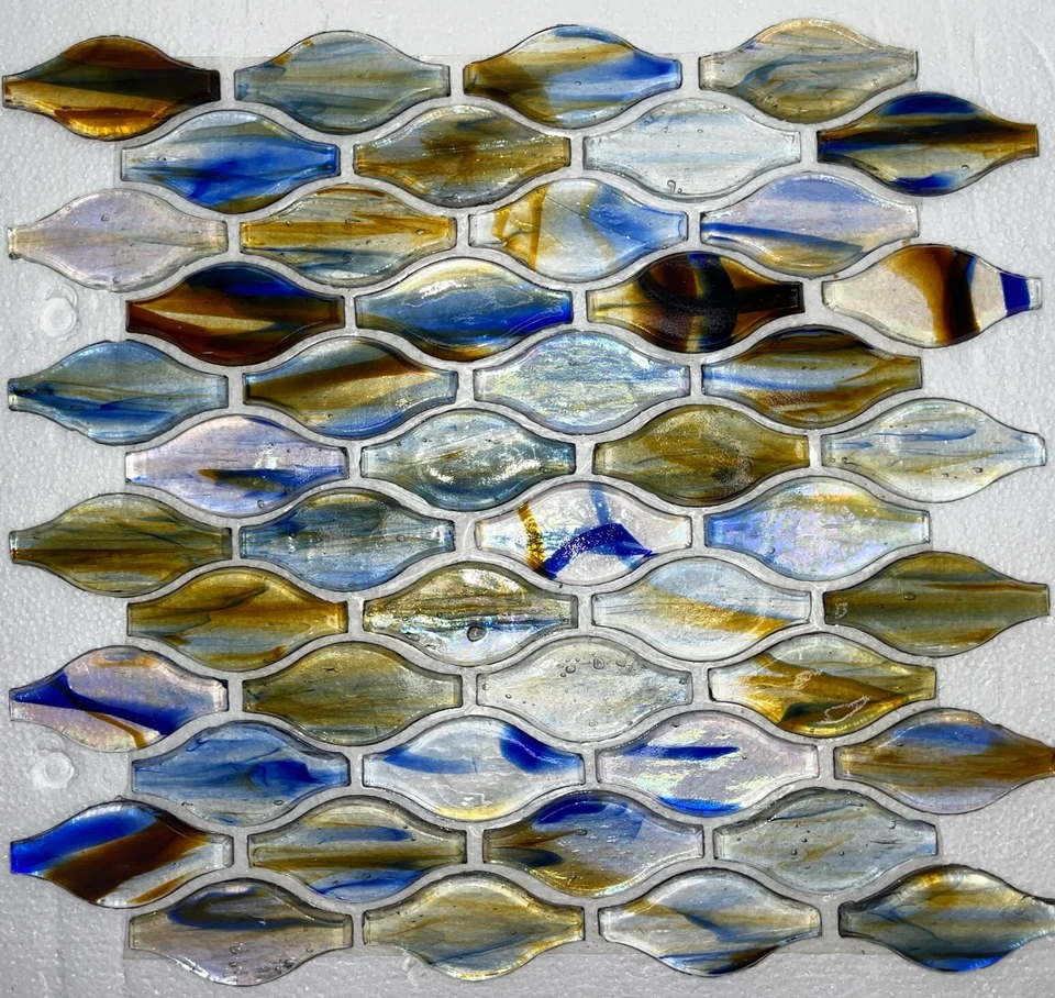 8 hojas de mosaico de vidrio azulejo “fuego violeta” azul amarillo 8 pies cuadrados nuevo stock antiguo Foto 1 de 4