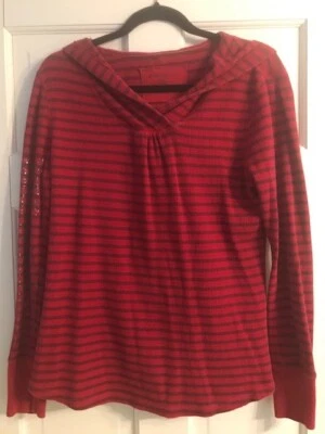 Camisa con capucha Eddie Bauer XL a rayas rojas y moradas XL para mujer Foto 1 de 4