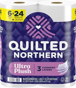 Quilted Northern Ultra Plush Toilet Paper, 6 Mega Rolls = 24 Regular Rolls - Picture 1 of 9