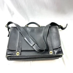 Vintage COACH Essex Black Leather Double-Turnlock Laptop Bag Briefcase - Picture 1 of 13