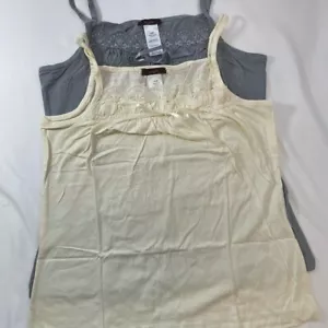 Camisoles M Cami Top Set of 2 Ivory Grey Lace Trim Cotton Vintage 2000's Y2K New - Imagen 1 de 4